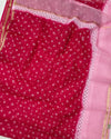 Indiehaat | Kota Cotton Bandhej Casio Lace Work Saree Pink