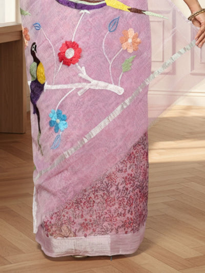 Kota Doria Paithani Embroidery Designer Saree Lavender