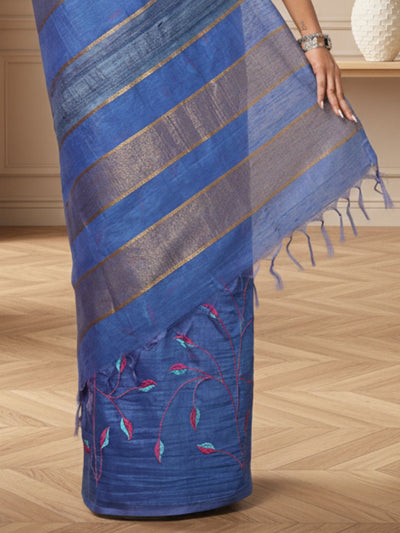 Stunning Eri Tussar Silk Embroidered Purple Saree