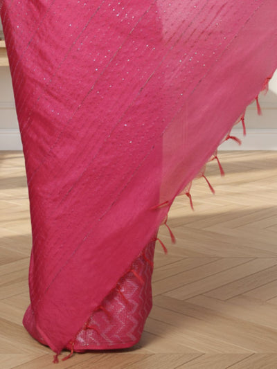 Kota Silk Pink Saree Sequence Pallu & Zig-Zag Design
