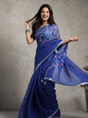 Artistic Pure Linen Handloom Saree Blue Hand Embroidered