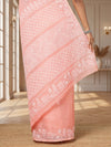 Blush Chikankari Kota Doria Saree Light Peach Handcrafted