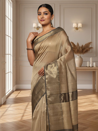 Quaint Maheshwari Pure Silk Butta Body Gray Saree