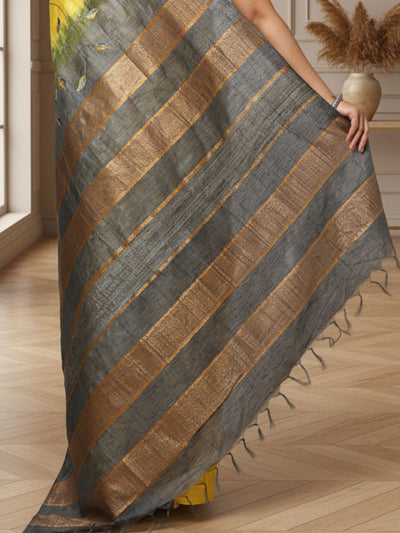 Lively Eri Tussar Silk Embroidered Yellow Saree