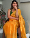 Gleaming Pure Tissue Linen Yellow Handdyed Saree