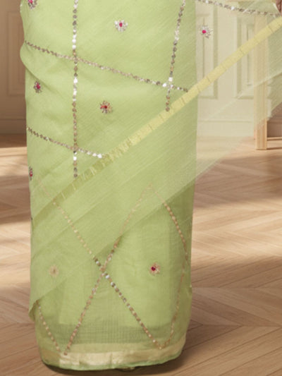 Pankhudi Gota Patti Lime Green Kota Cotton Saree