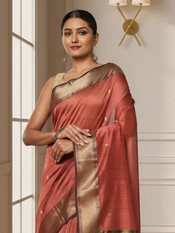 Quaint Pure Maheshwari Silk Handloom Saree Brown & Black