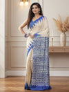 Silkmark Tussar Tranquil Blockprint Biege & Blue Saree