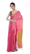 Tissue Linen Pink Saree Gold Shimmer Pallu