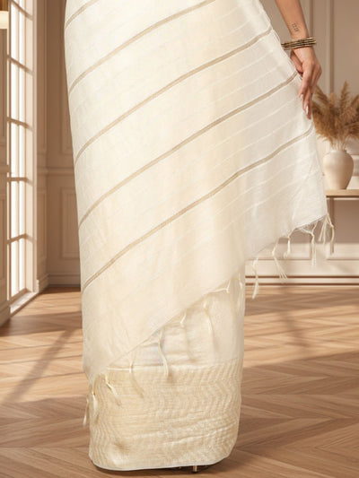 Poised Silkmark Certified Chanderi Silk Saree Cream