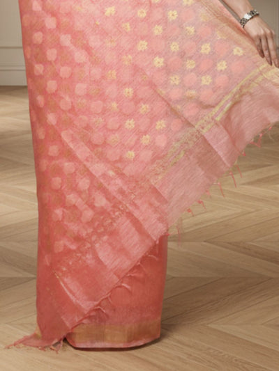 Banarasi Silk Linen Pink Handloom Saree