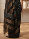 Glossy Eri Tussar Silk Embroidered Black Saree