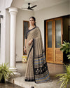 Indiehaat | Blockprinted Mul Cotton Beige Saree