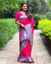 Indiehaat | Soft Silk Contrast Zari Woven Pink Saree