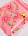 Indiehaat | Kota Linen Hand Painted Pink Saree | Artistry