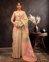 IndieHaat | Organza Banarasi Silk Pink & Green Saree