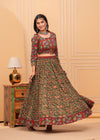 Indiehaat | Blockprinted Green & Red Lehanga Choli Set