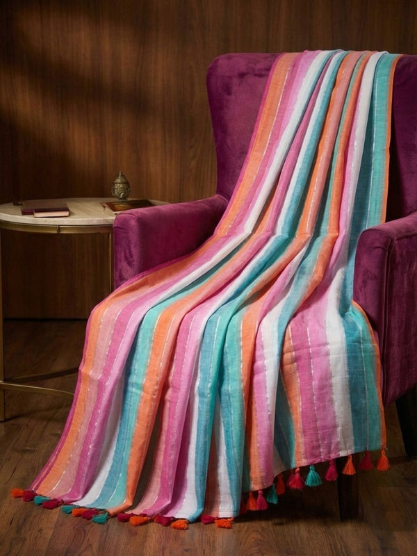 Indiehaat | Pure Handloom Mul Cotton Saree Multicolor