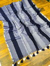 Indiehaat | Pure Handloom Mul Cotton Saree BlueGray