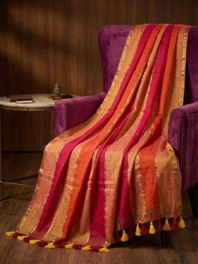 Hawa Hawai Pure Handloom Mul Cotton Saree Warm Red