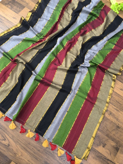 Indiehaat | Pure Handloom Mul Cotton Saree Multicolor