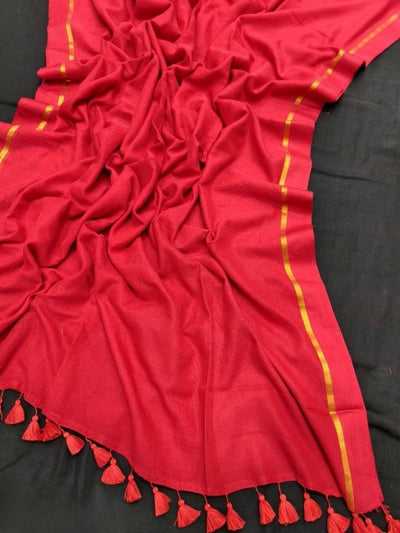 Indiehaat | Handloom Pure Mul Cotton Saree Red