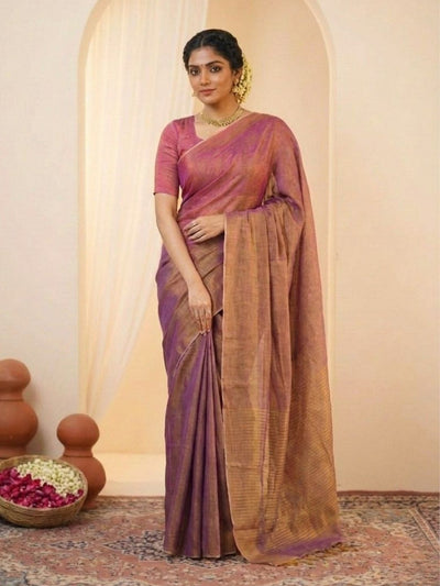 Indiehaat | Pure Tissue Linen Handloom Saree Green