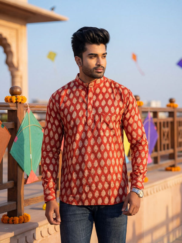 Indiehaat | Pure Cotton Blockprint Short Kurta Red