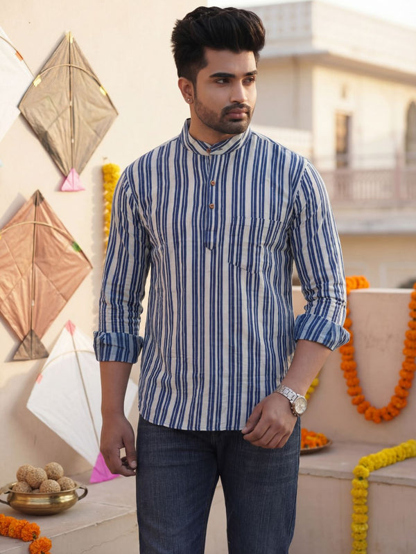 Indiehaat | Pure Cotton Blockprint Short Kurta White