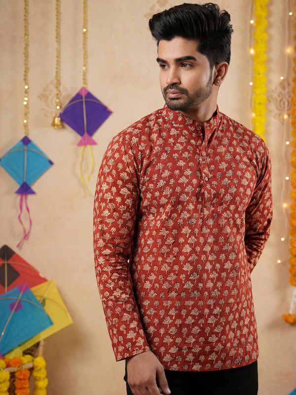 Indiehaat | Pure Cotton Blockprint Short Kurta Red