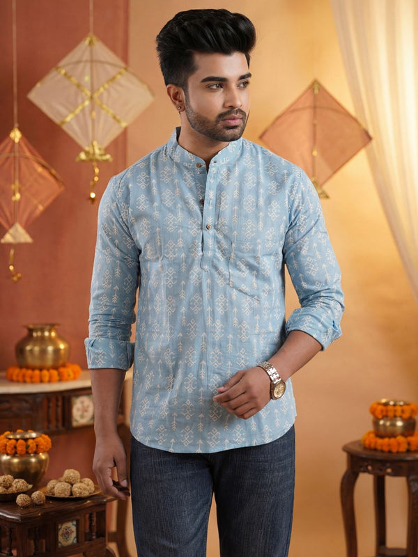 Indiehaat | Pure Cotton Blockprint Short Kurta Blue