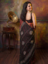 Indiehaat | Pure Linen Handloom Saree Red & Black