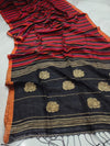 Indiehaat | Pure Linen Handloom Saree Red & Black