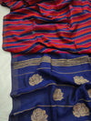 Indiehaat | Pure Linen Handloom Saree Red & Blue