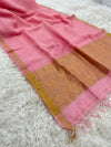 Indiehaat | Pure Linen Handloom Zari Border Saree Pink