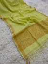 Indiehaat | Pure Linen Handloom Zari Border Saree Green