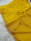 Indiehaat | Pure Linen Handloom Zari Border Saree Yellow
