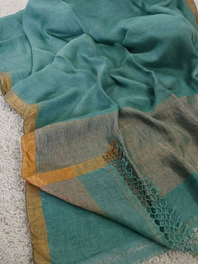 Indiehaat | Pure Linen Handloom Zari Border Saree Gray