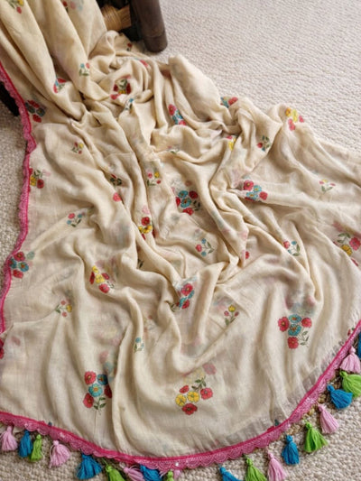 Indiehaat | Pure Mul Cotton Handloom Weaving saree White