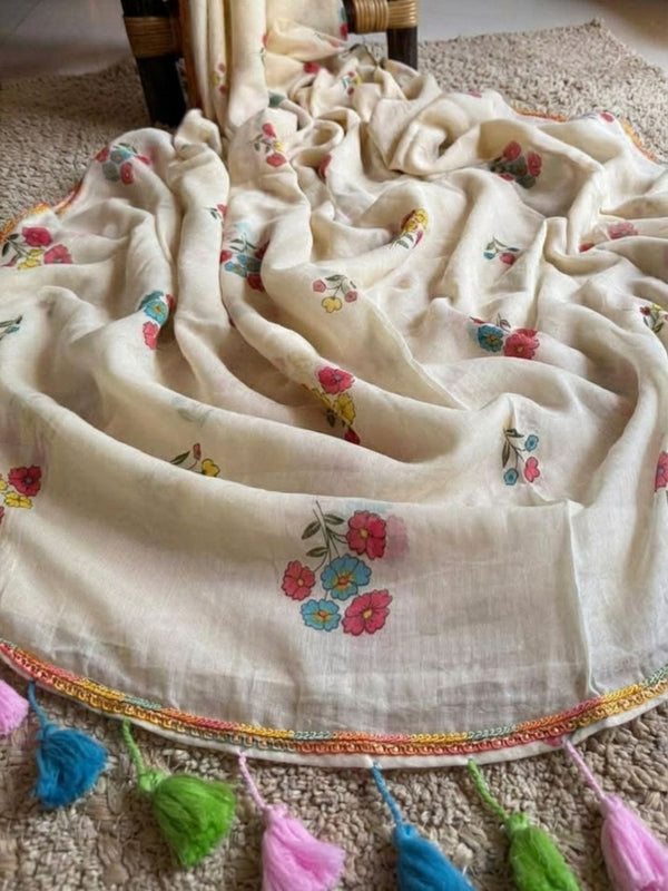 Indiehaat | Pure Mul Cotton Handloom Weaving saree White