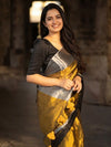 Indiehaat | Pure Tissue Cotton Handloom Saree Gold & Black