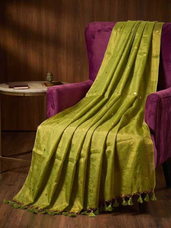 Indiehaat | Pure Mul Cotton Sequin Saree Green