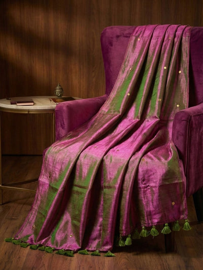 Indiehaat | Pure Mul Cotton Sequin Saree Violet