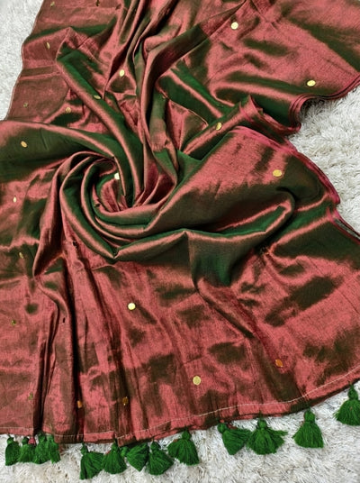 Indiehaat | Pure Mul Cotton Sequin Saree Brown