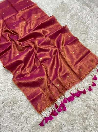 Indiehaat | Pure Mul Cotton Sequin Saree Red