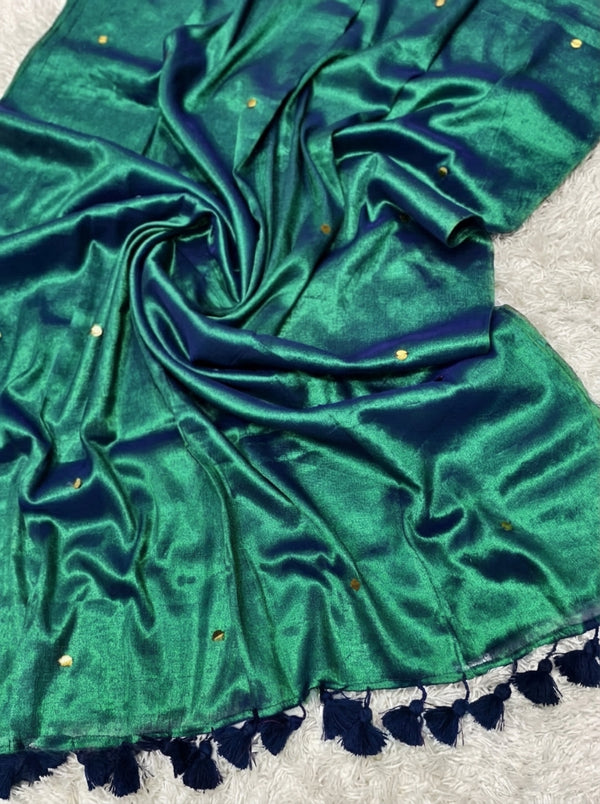 Indiehaat | Pure Mul Cotton Sequin Saree Green