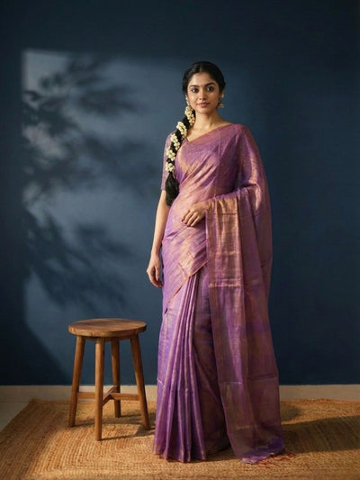 Indiehaat | Pure Tissue Cotton Handloom Saree Purple