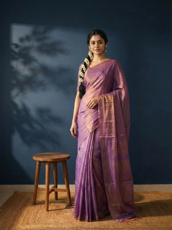 Indiehaat | Pure Tissue Cotton Handloom Saree Purple