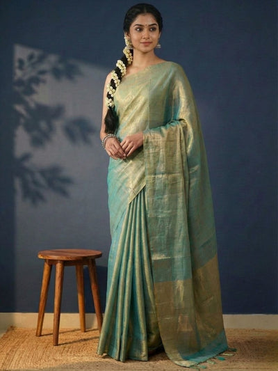 Indiehaat | Pure Tissue Cotton Handloom Saree Green