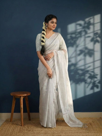 Indiehaat | Pure Tissue Cotton Handloom Saree White